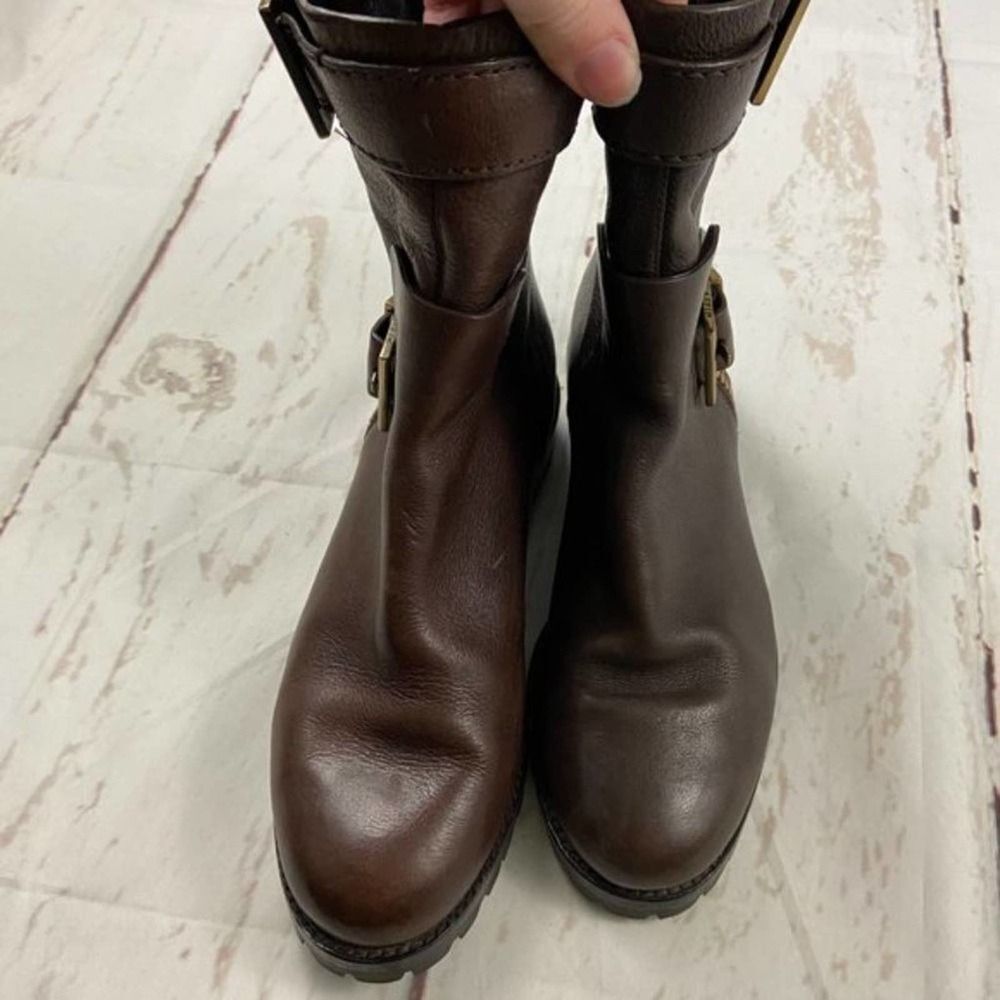 Aerin Lacy Leather Tall Boot in espresso brown gold accent buckle zip Womens 7 - Picture 7 of 8